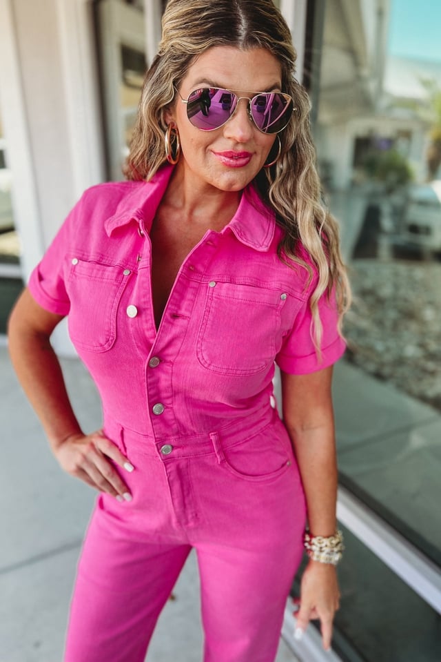 JUDY BLUE Ellie Pink Denim Jumpsuit