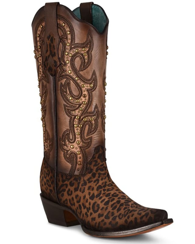 Product Name:  Corral Women's Leopard Print Studded Western Boots - Snip Toe