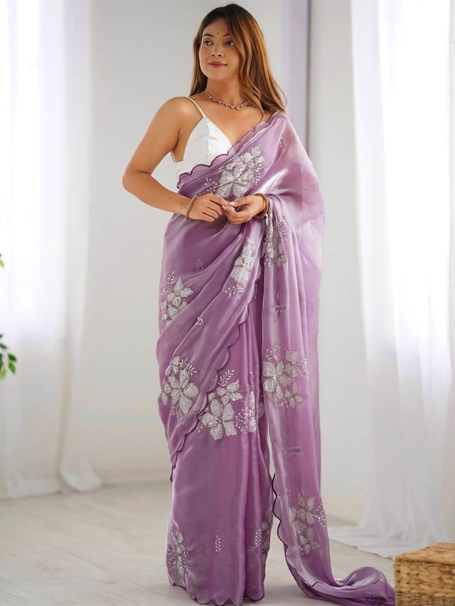Anouk Floral Embroidered Sequinned Organza Saree