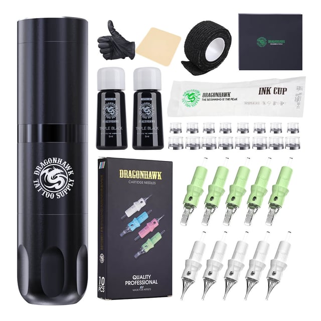 Tattoo Kit | Dragonhawk X3 Wireless Tattoo Machine Starter Bundle