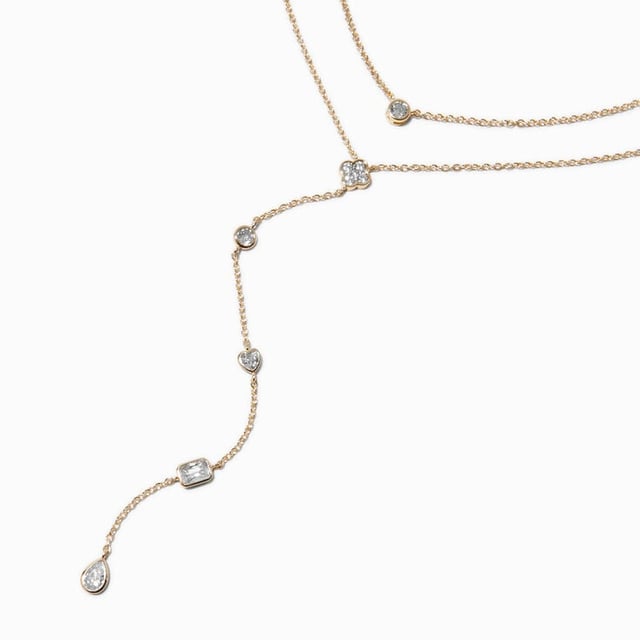 gold-tone cubic zirconia delicate drip y-neck multi-strand necklace
