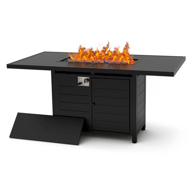Pizzello Passione - 62.5" Aluminum Propane Fire Pit Table 50,000 BTU Outdoor Rectangular Dining Table