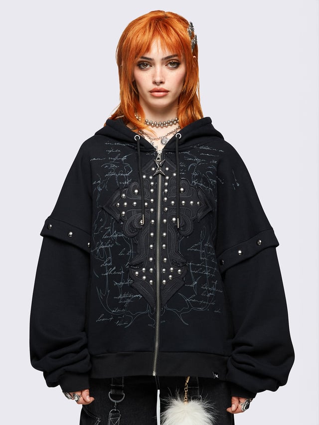 Crucifix Zip Up Hoodie
