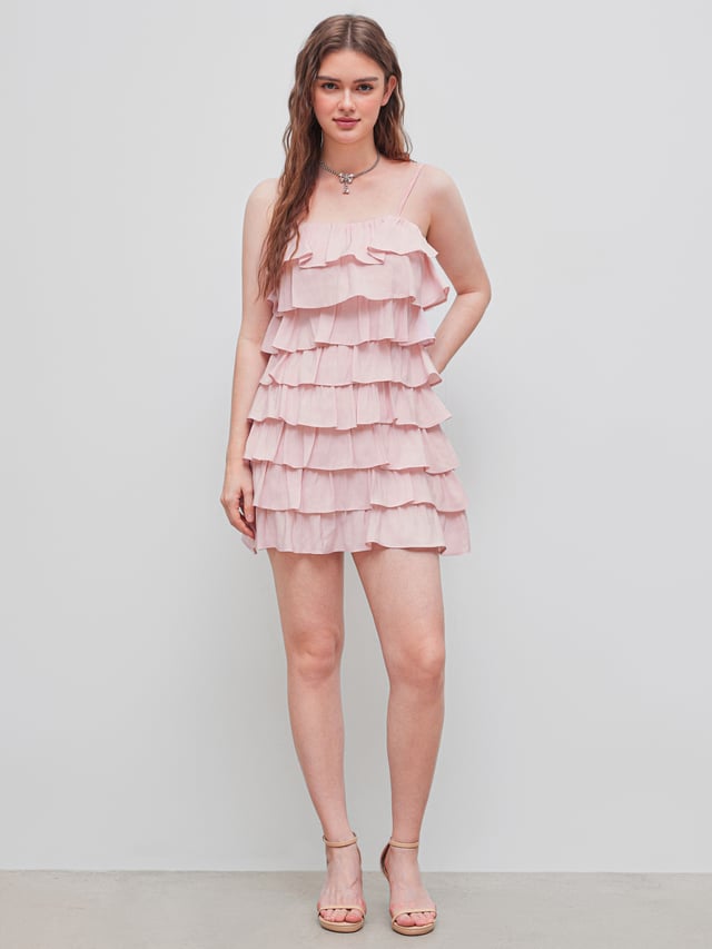 Square Neck Solid Layered Mini Dress
