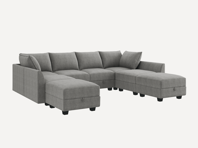 HONBAY 8-Piece Polyester Modular Sectional Sofa With Storage Seat
