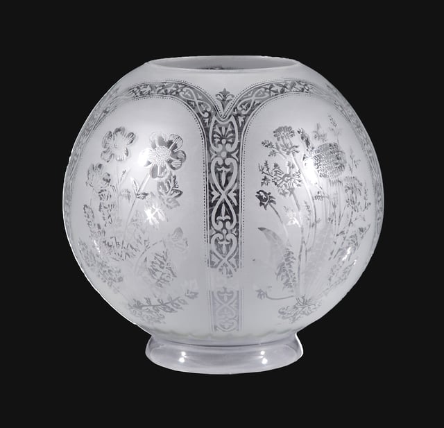 8" Five-Scene Floral Etched Gas Shade, 4 inch fitter (08595)