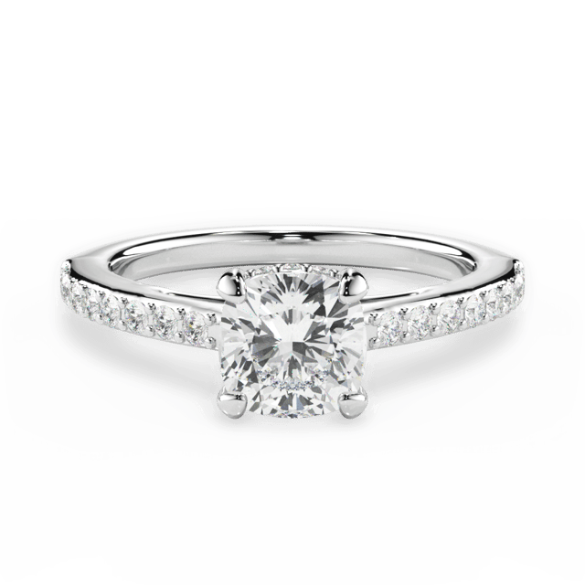The Suri Cushion Cut 14kt White Gold Hidden Halo Diamond Engagement Ring