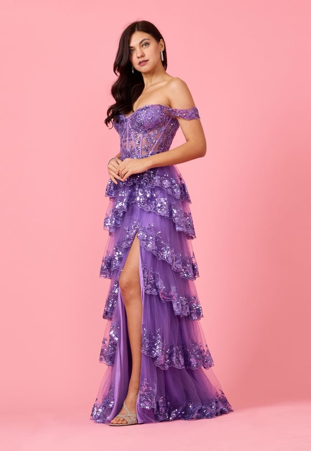 Long Sequin Sheer Corset Prom Dress