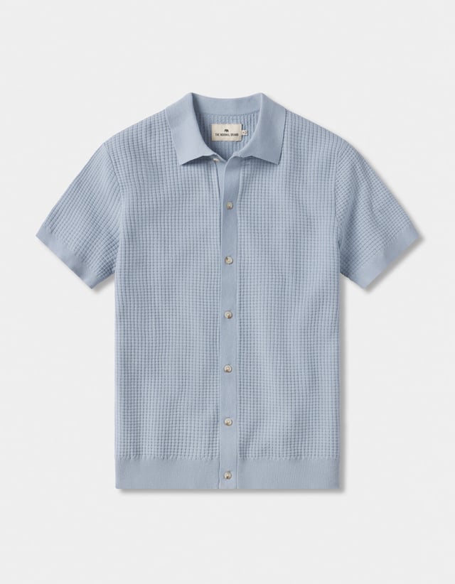 Waffle Stitch Button Up in Clear Sky