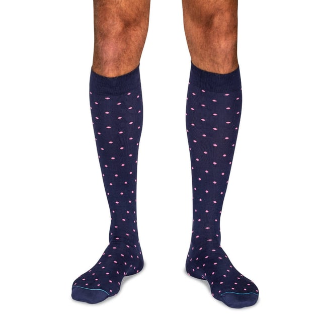 Pink Dots on Navy Cotton Over the Calf Dress Socks