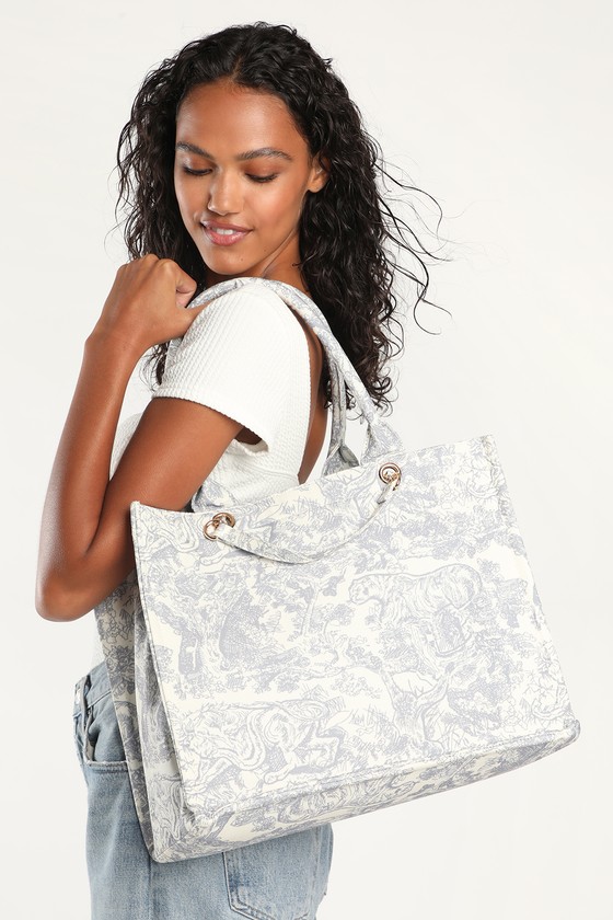 Got it All Light Blue Toile Print Tote Bag