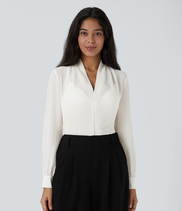 V Neck Long Sleeve Work Blouse
