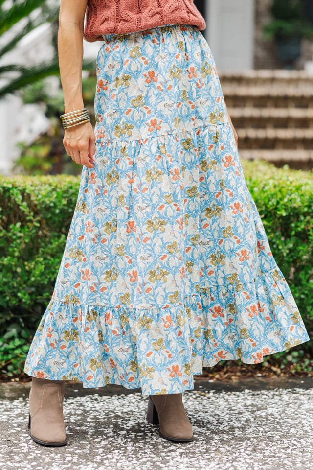 Start The Day Blue Floral Maxi Skirt