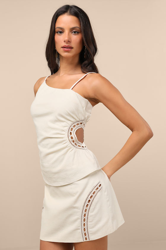 Mahsa Cream Crochet Embroidered High-Rise Mini Skirt