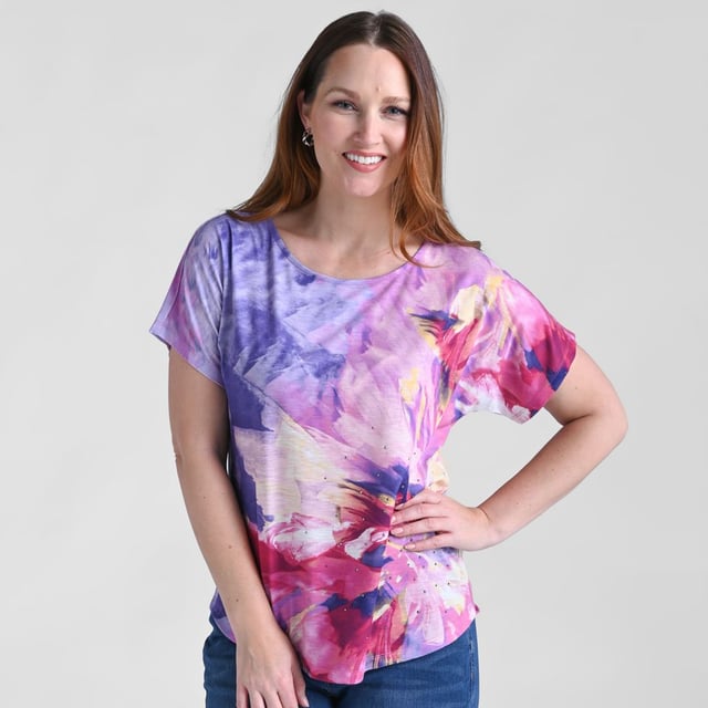 C&B Embellished Floral Print Dolman Sleeve Tee