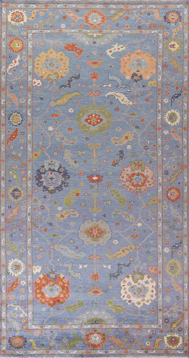 All-Over Purple Floral Oushak Indian Large Rug 8x16