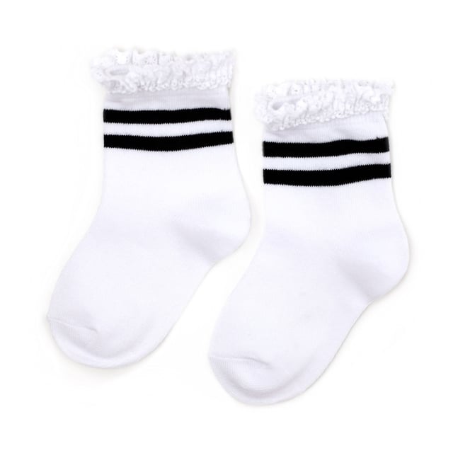 White/Black Striped Lace Midi Sock