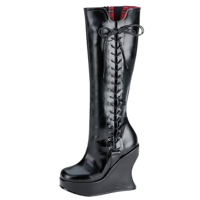 Custom Made Black Round Toe Side Lace Up Trendy Wedge Boots