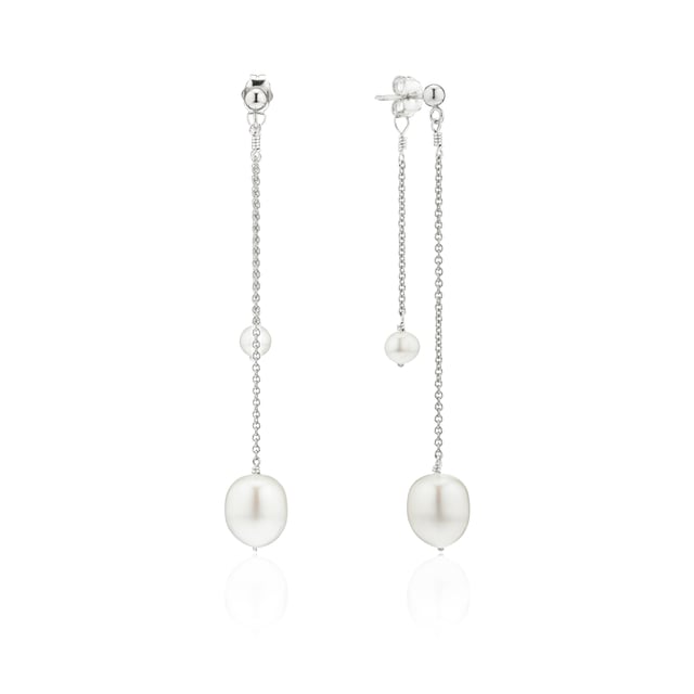 Silver Layered Large and Small Pearl Earrings