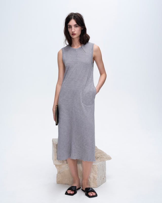 Slub Jersey Chroma Wash Sleeveless Crew Neck Midi Dress - Shark