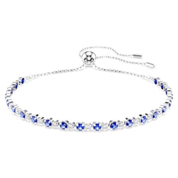 Matrix Tennis bracelet, Mixed round cuts, Blue, Rhodium plated