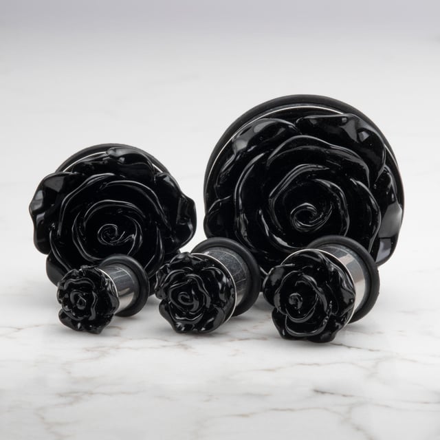 Black Acrylic Rose Stainless Steel Single Flare Plugs