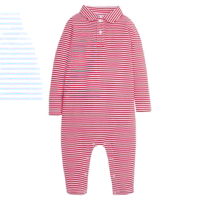 Long Sleeve Polo Romper - Red Stripe
