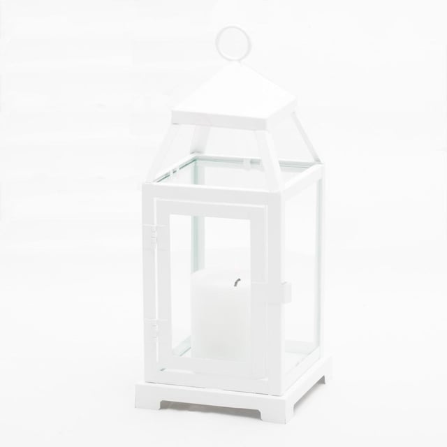 Richland White Contemporary Metal Lantern with Clear Glass - Small