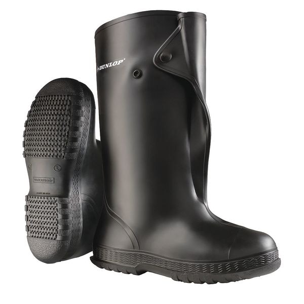 Overboots, Plain Toe, PVC, 17 in Height, Snap Tab Closure, Cleated Sole, Black, L