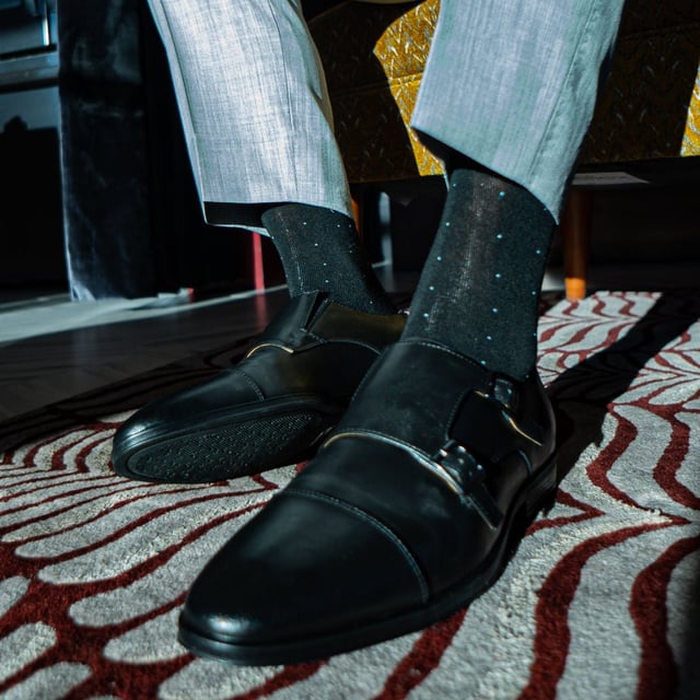 The Oxford Blacks - Black and Baby Blue Pin Dot Sock