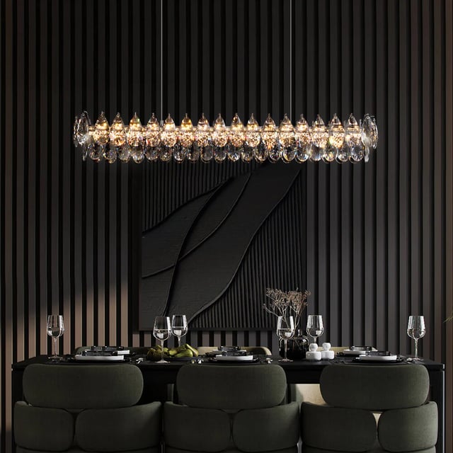 Modern Raindrops Crystal Rectangle Chandelier - Dining Room