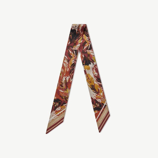 Silk Skinny Scarf - Abstract Oxblood/Vanilla Print
