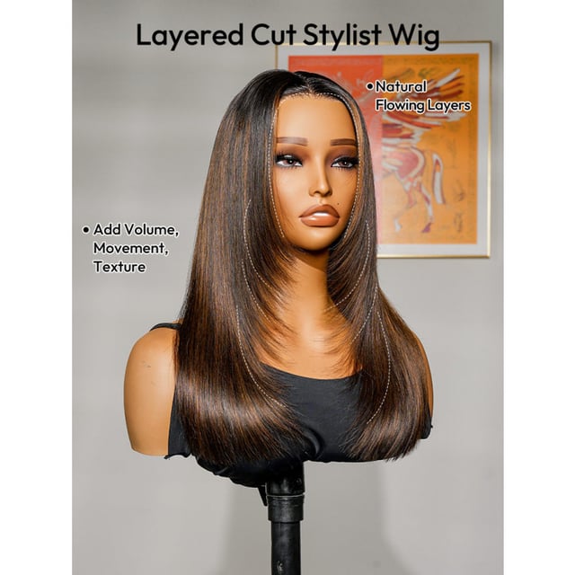 Layer Cut Highlight Customized Color Super Invisible LY Lace Front Straight Human Hair Wigs