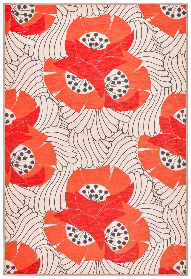 Japanese Poppy Machine Washable Rug | Multi