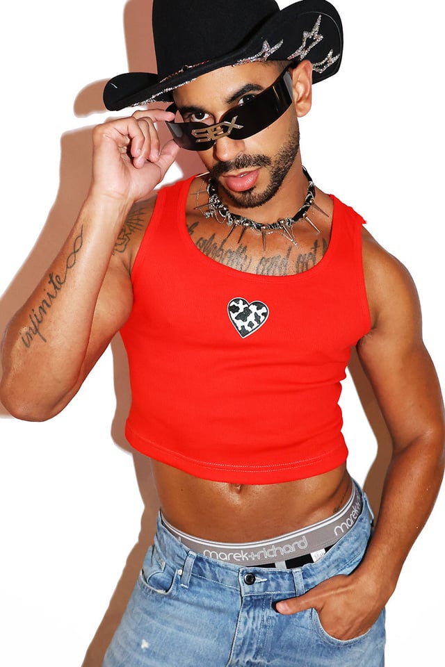 Cow Poke Rib Knit Extreme Crop Racerback Tank- Red