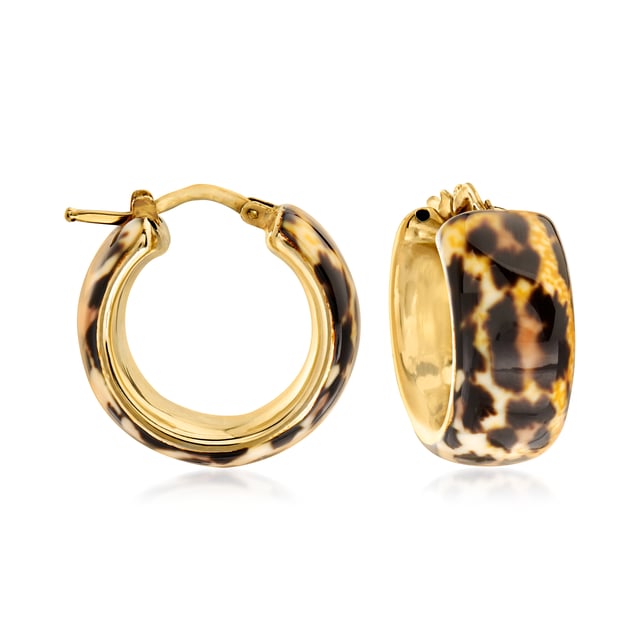 Italian Leopard-Print Enamel Hoop Earrings in 18kt Gold Over Sterling. 7/8"