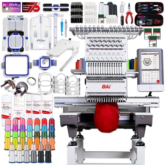 BAi MIRROR 15 Needle Embroidery Machine with Deluxe Mighty Hoop Bundle