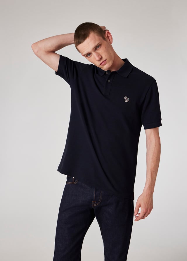 Dark Navy Cotton-Piqué Zebra Logo Polo Shirt