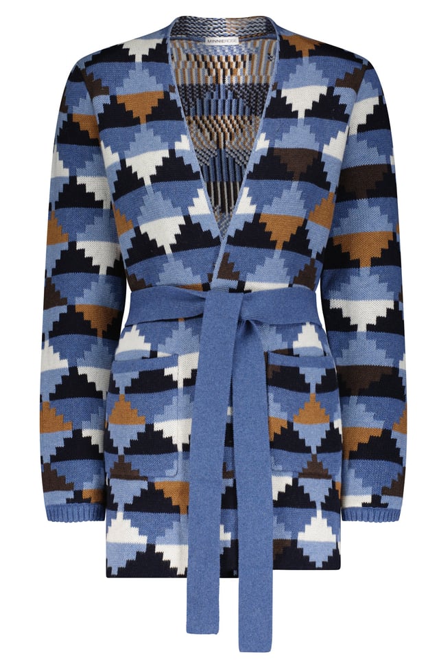 Cotton Cashmere Geo Blanket Belted Cardigan  FINAL SALE