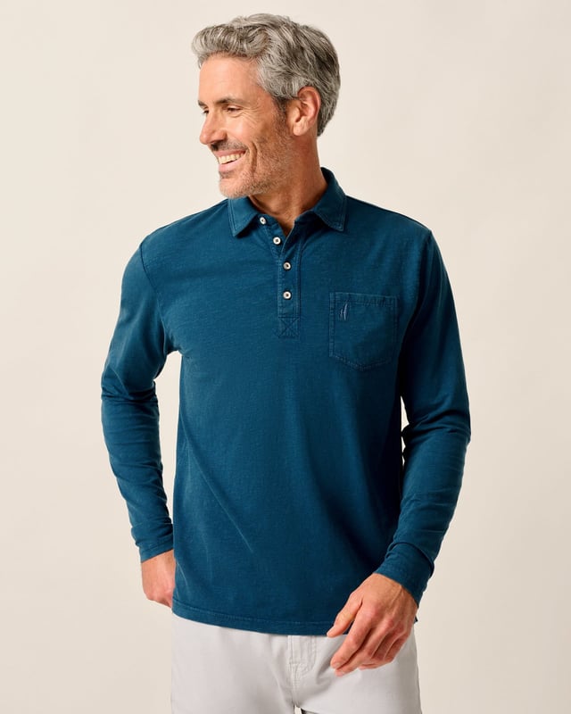 Long Sleeve Original 4-Button Polo - Coastal Wash