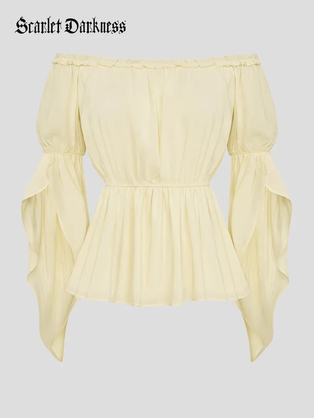 Women Chiffon Tops Slit Sleeve Off Shoulder Tops