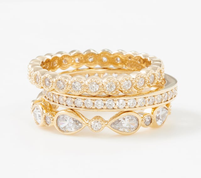 Diamonique Set of 3 Stackable Rings Sterling Silver
