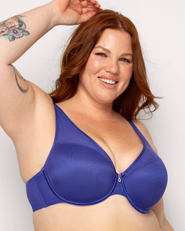 Sheer Mesh Plunge T-Shirt Bra - Diva Red
