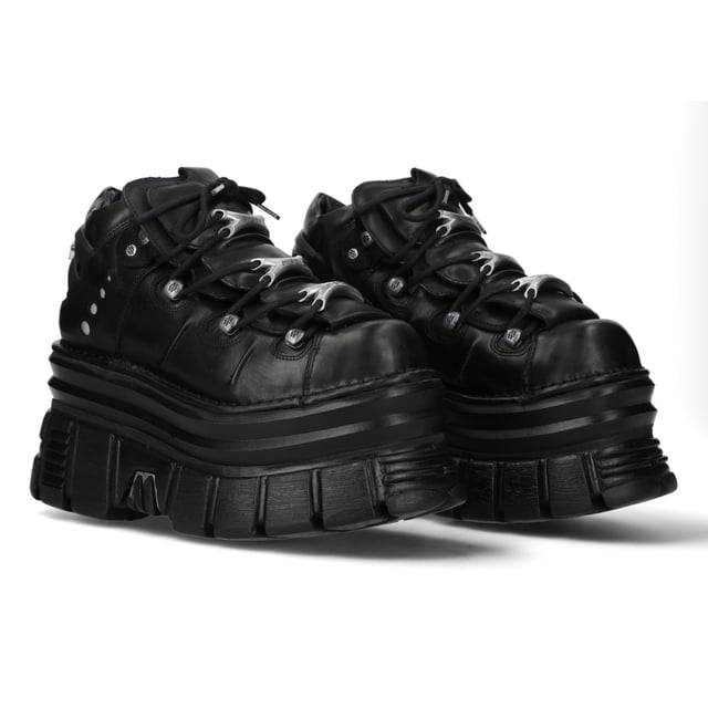 New Rock M-106-C178 Black Tower Gothic Punk Chunky Ankle Boots