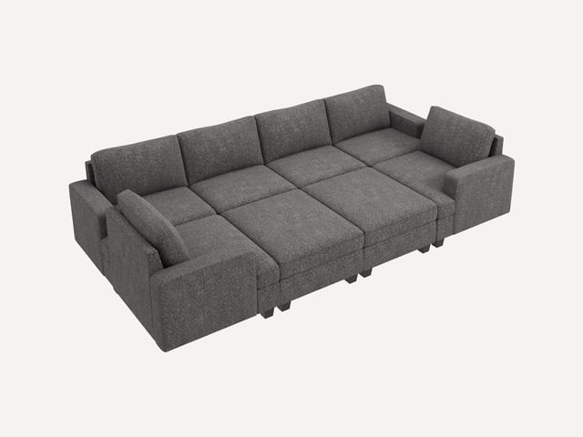 NOLANY 8-Piece Chenille Modular Sleeper Sectional Sofa With Storage Space