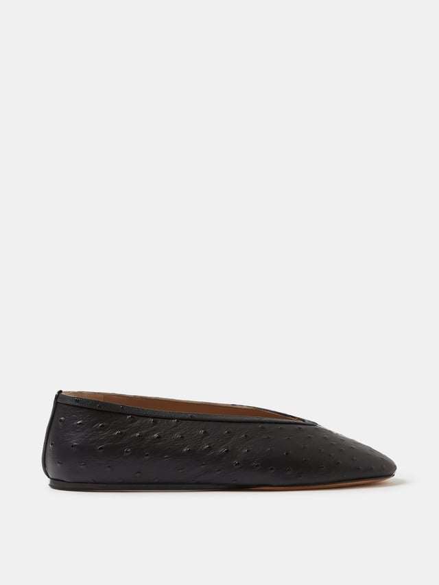 Luna Slipper / Black Leather Ostrich Effect