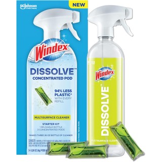 Windex Multisurface Cleaner Starter Kit - Contains 1 Reusable Bottle, 9 Concentrated Dissolvable Pods (9 Bottles in 1)