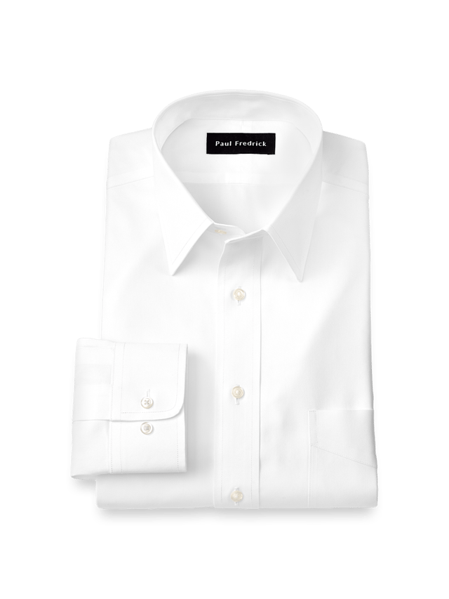 Non-Iron Cotton Pinpoint Solid Point Collar Dress Shirt - White