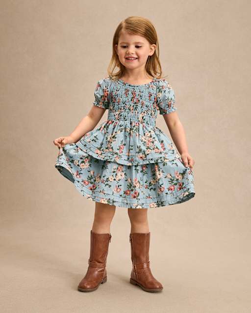 Girls Embroidered Hedgehog Puff Sleeve Top - Highland Hills - Gray