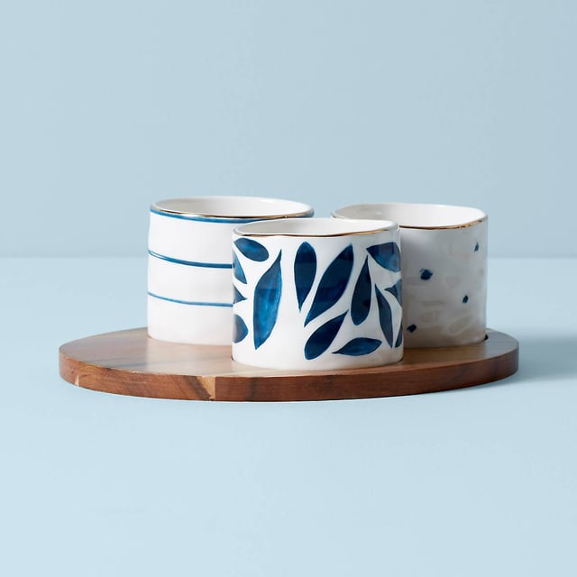 Blue Bay Snack Bowls - Set of 3 - With Wood Tray
